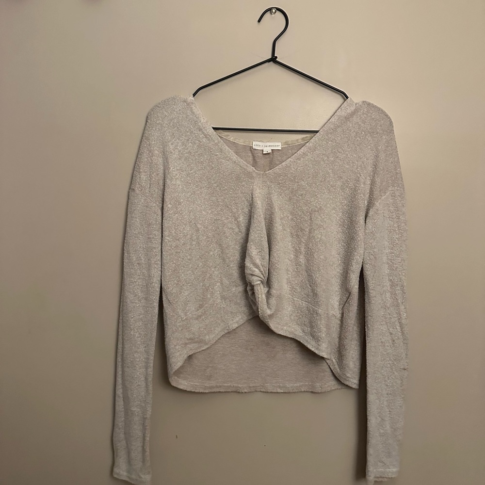 Coco + Jaimeson Cropped Tie Front Long Sleeve Top